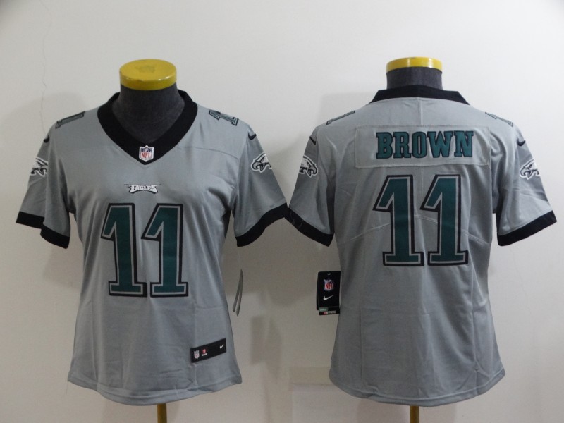 Women's Philadelphia Eagles #11 A. J. Brown Grey Vapor Untouchable Limited Stitched Football Jersey(Run Small) Women's Philadelphia Eagles #11 A. J. Brown Grey Vapor Untouchable Limited Stitched Football Jersey(Run Small)