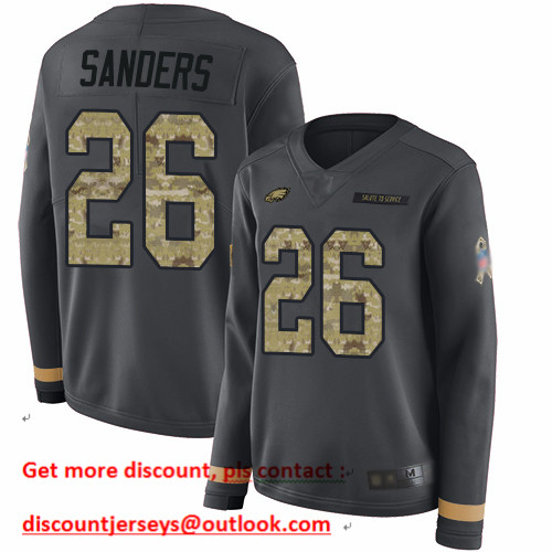Eagles #26 Miles Sanders Anthracite Salute to Service Women's Stitched Football Limited Therma Long Sleeve Jersey Eagles #26 Miles Sanders Anthracite Salute to Service Women's Stitched Football Limited Therma Long Sleeve Jersey