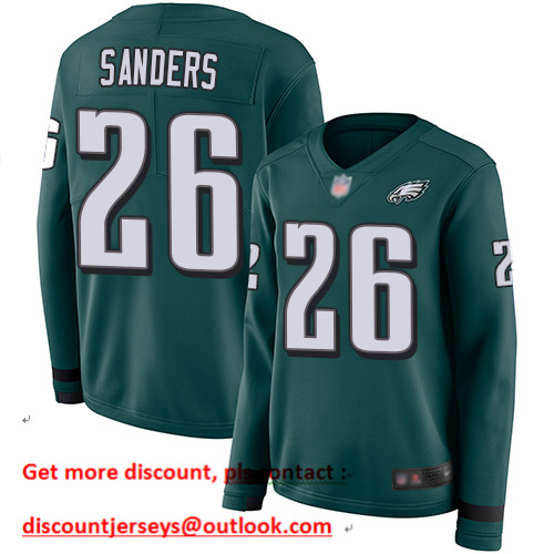 Eagles #26 Miles Sanders Midnight Green Team Color Women's Stitched Football Limited Therma Long Sleeve Jersey Eagles #26 Miles Sanders Midnight Green Team Color Women's Stitched Football Limited Therma Long Sleeve Jersey