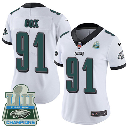 Nike Eagles #91 Fletcher Cox White Super Bowl LII Champions Women's Stitched NFL Vapor Untouchable Limited Jersey Nike Eagles #91 Fletcher Cox White Super Bowl LII Champions Women's Stitched NFL Vapor Untouchable Limited Jersey