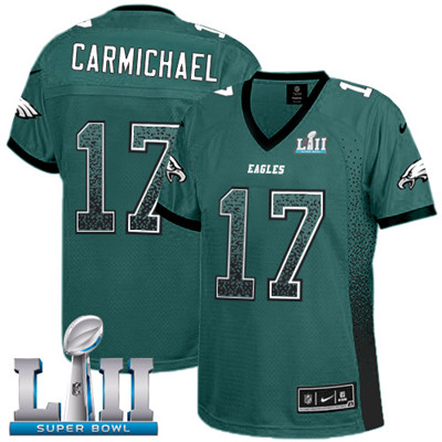 Nike Eagles #17 Harold Carmichael Midnight Green Team Color Super Bowl LII Women's Stitched NFL Elite Drift Fashion Jersey Nike Eagles #17 Harold Carmichael Midnight Green Team Color Super Bowl LII Women's Stitched NFL Elite Drift Fashion Jersey