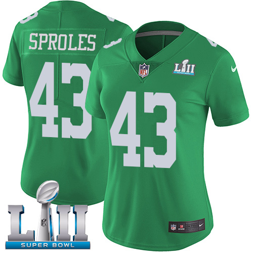 Nike Eagles #43 Darren Sproles Green Super Bowl LII Women's Stitched NFL Limited Rush Jersey Nike Eagles #43 Darren Sproles Green Super Bowl LII Women's Stitched NFL Limited Rush Jersey