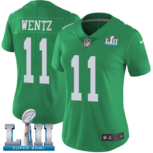 Nike Eagles #11 Carson Wentz Green Super Bowl LII Women's Stitched NFL Limited Rush Jersey Nike Eagles #11 Carson Wentz Green Super Bowl LII Women's Stitched NFL Limited Rush Jersey