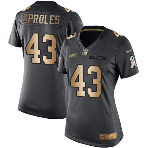 Nike Eagles #43 Darren Sproles Black Women's Stitched NFL Limited Gold Salute to Service Jersey Nike Eagles #43 Darren Sproles Black Women's Stitched NFL Limited Gold Salute to Service Jersey