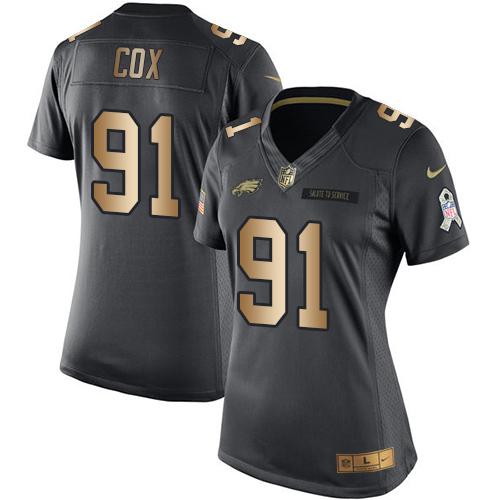 Nike Eagles #91 Fletcher Cox Black Women's Stitched NFL Limited Gold Salute to Service Jersey Nike Eagles #91 Fletcher Cox Black Women's Stitched NFL Limited Gold Salute to Service Jersey