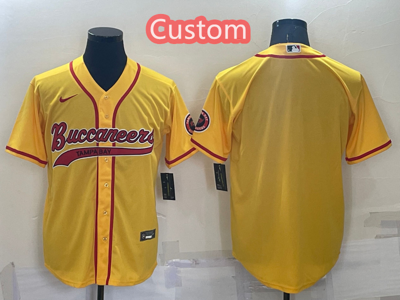 Custom Men's Tampa Bay Buccaneers Yellow Cool Base Stitched Baseball Jersey Custom Men's Tampa Bay Buccaneers Yellow Cool Base Stitched Baseball Jersey
