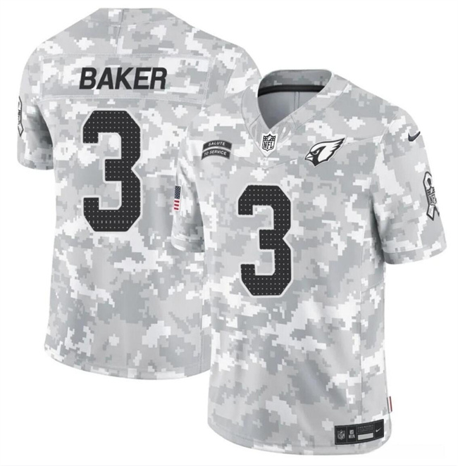 Men's Arizona Cardinals #3 Budda Baker 2024 F.U.S.E Arctic Camo Salute To Service Limited Stitched Football Jersey Men's Arizona Cardinals #3 Budda Baker 2024 F.U.S.E Arctic Camo Salute To Service Limited Stitched Football Jersey