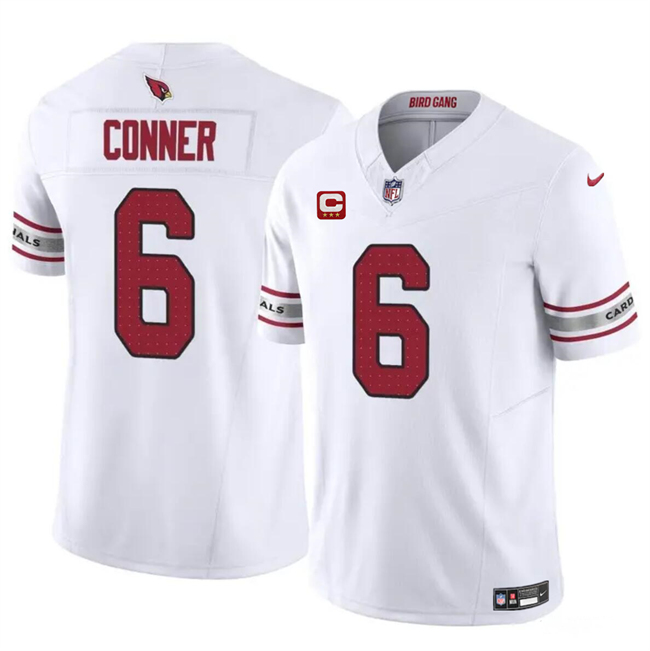 Men's Arizona Cardinals #6 James Conner White 2024 F.U.S.E. With 3-Star C Patch Vapor Untouchable Limited Stitched Football Jersey Men's Arizona Cardinals #6 James Conner White 2024 F.U.S.E. With 3-Star C Patch Vapor Untouchable Limited Stitched Football Jersey