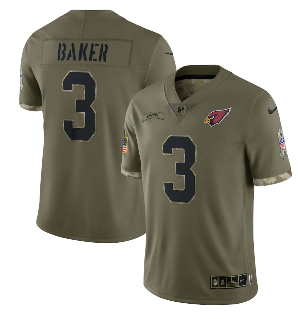 Men's Arizona Cardinals #3 Budda Baker Olive 2022 Salute To Service Limited Stitched Jersey Men's Arizona Cardinals #3 Budda Baker Olive 2022 Salute To Service Limited Stitched Jersey