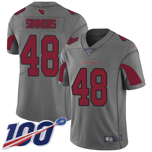 Nike Cardinals #48 Isaiah Simmons Silver Men's Stitched NFL Limited Inverted Legend 100th Season Jersey Nike Cardinals #48 Isaiah Simmons Silver Men's Stitched NFL Limited Inverted Legend 100th Season Jersey
