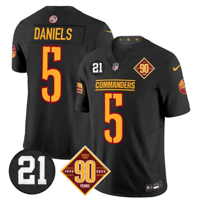 Men's Washington Commanders #5 Jayden Daniels Black F.U.S.E. 90th & Sean Taylor Patch Vapor Limited Stitched Football Jersey Men's Washington Commanders #5 Jayden Daniels Black F.U.S.E. 90th & Sean Taylor Patch Vapor Limited Stitched Football Jersey