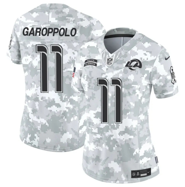 Women's Los Angeles Rams #11 Jimmy Garoppolo 2024 F.U.S.E Arctic Camo Salute To Service Limited Stitched Football Jersey(Run Small) Women's Los Angeles Rams #11 Jimmy Garoppolo 2024 F.U.S.E Arctic Camo Salute To Service Limited Stitched Football Jersey(Run Small)