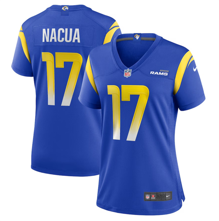 Women's Los Angeles Rams #17 Puka Nacua Blue Stitched Game Jersey(Run Small) Women's Los Angeles Rams #17 Puka Nacua Blue Stitched Game Jersey(Run Small)