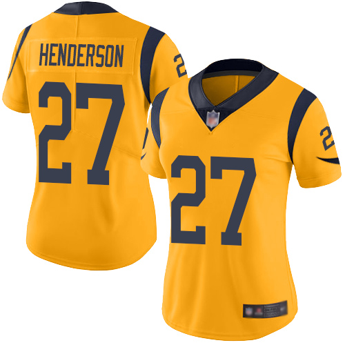 Rams #27 Darrell Henderson Gold Women's Stitched Football Limited Rush Jersey Rams #27 Darrell Henderson Gold Women's Stitched Football Limited Rush Jersey
