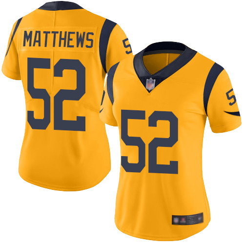 Rams #52 Clay Matthews Gold Women's Stitched Football Limited Rush Jersey Rams #52 Clay Matthews Gold Women's Stitched Football Limited Rush Jersey