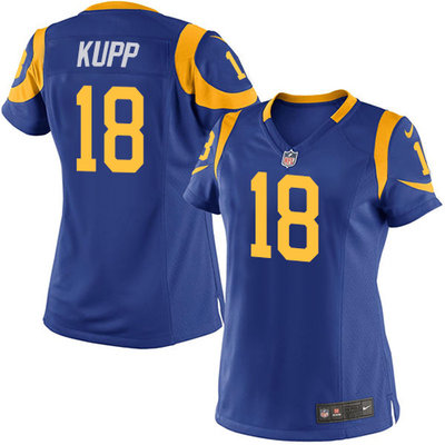 Nike Rams #18 Cooper Kupp Royal Blue Alternate Women's Stitched NFL Elite Jersey Nike Rams #18 Cooper Kupp Royal Blue Alternate Women's Stitched NFL Elite Jersey