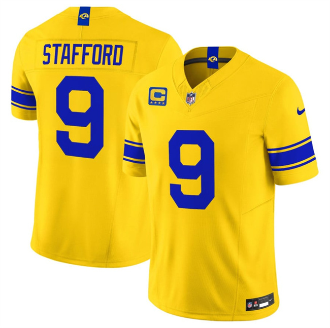Women's Los Angeles Rams #9 Matthew Stafford Gold Classic Sol 2026 F.U.S.E. 4-Star C Patch Vapor Limited Stitched Football Jersey(Run Small)
