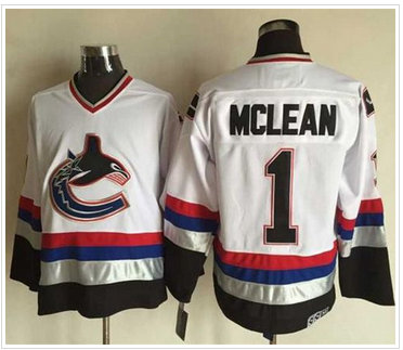 Vancouver Canucks #1 Kirk Mclean White Black CCM Throwback Stitched NHL Jersey Vancouver Canucks #1 Kirk Mclean White Black CCM Throwback Stitched NHL Jersey