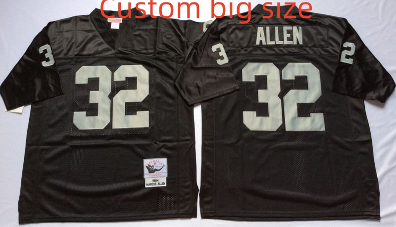 Custom Big size Mitchell And Ness Raiders #32 Marcus Allen balck Throwback Stitched NFL Jersey Custom Big size Mitchell And Ness Raiders #32 Marcus Allen balck Throwback Stitched NFL Jersey