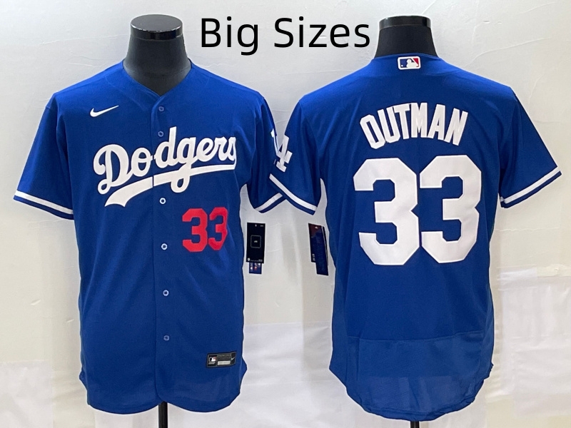 Big Sizes Men's Los Angeles Dodgers #33 James Outman Blue Flex Base Stitched Baseball Jersey Big Sizes Men's Los Angeles Dodgers #33 James Outman Blue Flex Base Stitched Baseball Jersey