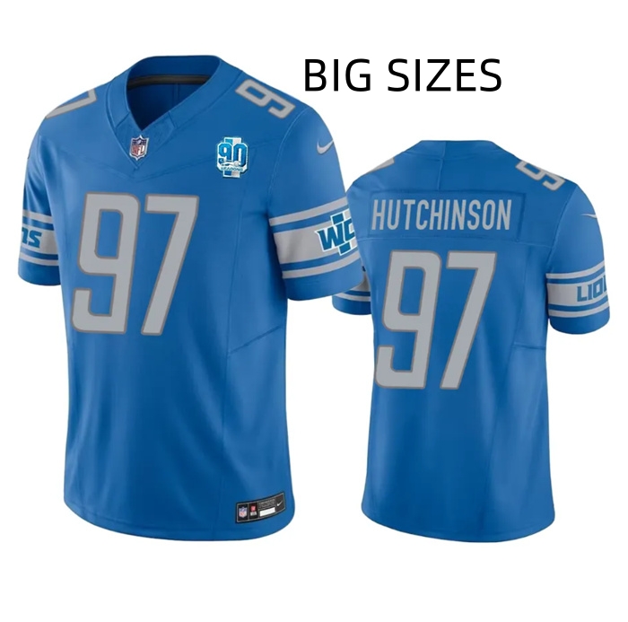 Big Sizes Men's Detroit Lions #97 Aidan Hutchinson Blue 2023 F.U.S.E. 90th Anniversary Vapor Untouchable Limited Stitched Jersey Big Sizes Men's Detroit Lions #97 Aidan Hutchinson Blue 2023 F.U.S.E. 90th Anniversary Vapor Untouchable Limited Stitched Jersey