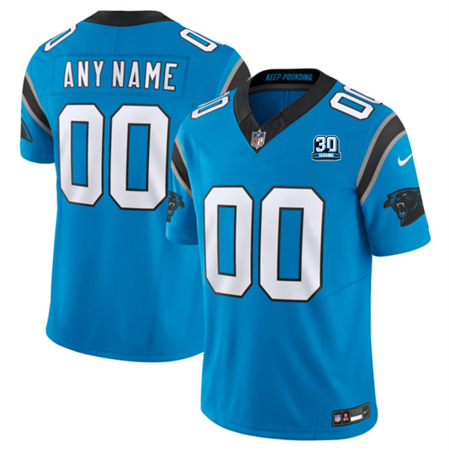 Men's Carolina Panthers Active Player Custom Blue 2024 30th Anniversary Patch F.U.S.E. Vapor Limited Stitched Football Jersey Men's Carolina Panthers Active Player Custom Blue 2024 30th Anniversary Patch F.U.S.E. Vapor Limited Stitched Football Jersey