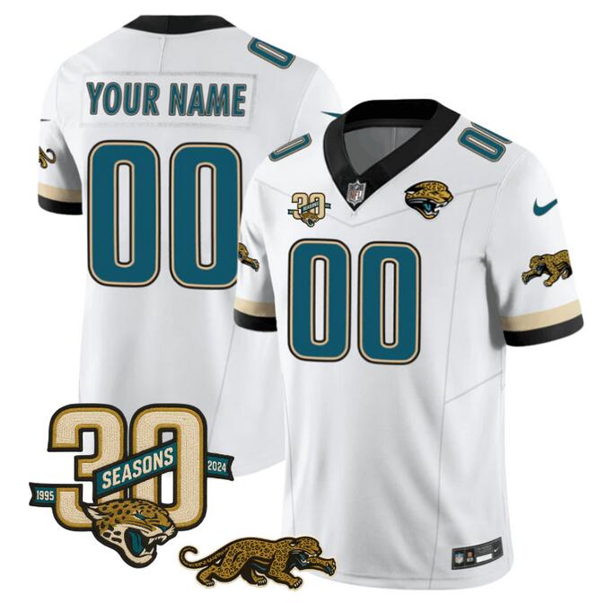 Men's Jacksonville Jaguars Active Player Custom White F.U.S.E With 30th Seasons Patch Vapor Limited Stitched Football Jersey Men's Jacksonville Jaguars Active Player Custom White F.U.S.E With 30th Seasons Patch Vapor Limited Stitched Football Jersey