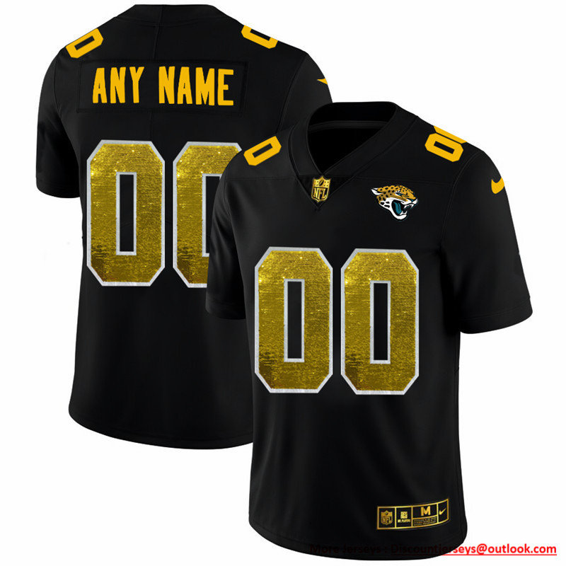 Jacksonville Jaguars Custom Men's Black Nike Golden Sequin Vapor Limited NFL Jersey