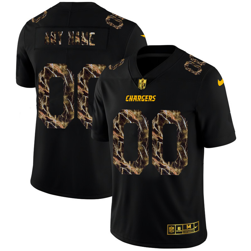 Los Angeles Chargers Custom Men's Black Nike Flocked Lightning Vapor Limited NFL Jersey Los Angeles Chargers Custom Men's Black Nike Flocked Lightning Vapor Limited NFL Jersey