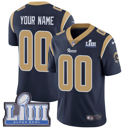 Men's Customized Los Angeles Rams Vapor Untouchable Super Bowl LIII Bound Limited Navy Blue Nike NFL Home Jersey Men's Customized Los Angeles Rams Vapor Untouchable Super Bowl LIII Bound Limited Navy Blue Nike NFL Home Jersey