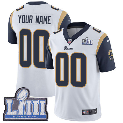 Men's Customized Los Angeles Rams Vapor Untouchable Super Bowl LIII Bound Limited White Nike NFL Road Jersey Men's Customized Los Angeles Rams Vapor Untouchable Super Bowl LIII Bound Limited White Nike NFL Road Jersey