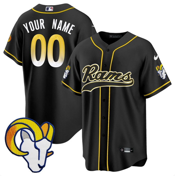 Men's Los Angeles Rams Active Player Custom Black Stitched Baseball Jersey Men's Los Angeles Rams Active Player Custom Black Stitched Baseball Jersey