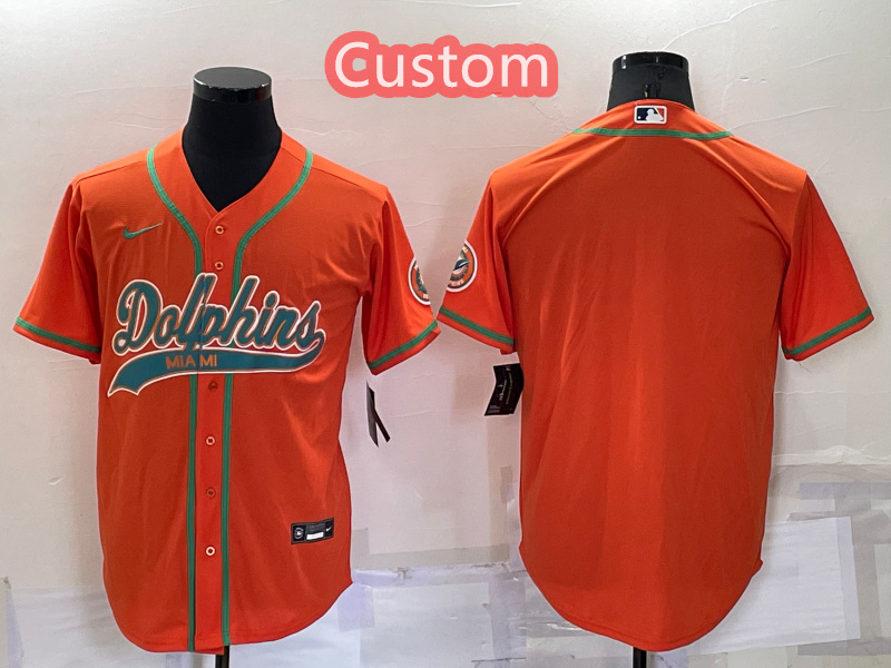 Custom Men's Miami Dolphins Orange Cool Base Stitched Baseball Jersey Custom Men's Miami Dolphins Orange Cool Base Stitched Baseball Jersey