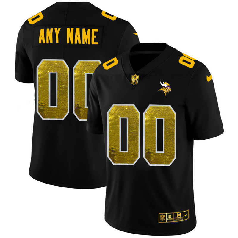 Minnesota Vikings Custom Men's Black Nike Golden Sequin Vapor Limited NFL Jersey Minnesota Vikings Custom Men's Black Nike Golden Sequin Vapor Limited NFL Jersey