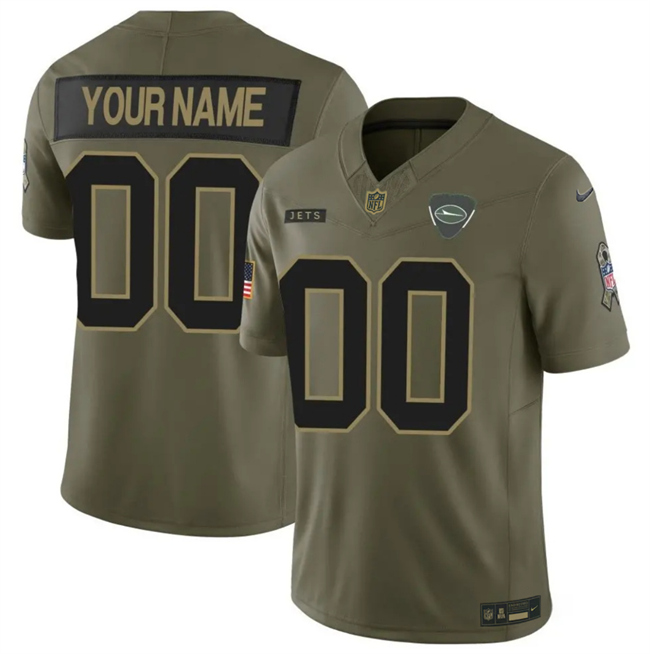 Men's New York Jets Active Player Custom Olive 2025 F.U.S.E. Salute to Service Limited Stitched Football Jersey Men's New York Jets Active Player Custom Olive 2025 F.U.S.E. Salute to Service Limited Stitched Football Jersey