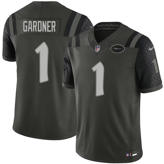 Men's New York Jets #1 Ahmad Gardner Black 2025 F.U.S.E. “Rivalries” Vapor Limited Stitched Football Jersey Men's New York Jets #1 Ahmad Gardner Black 2025 F.U.S.E. “Rivalries” Vapor Limited Stitched Football Jersey