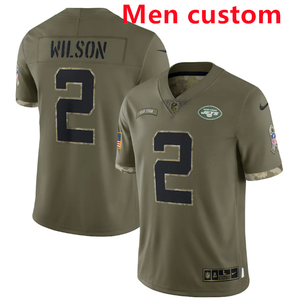 Custom Men's New York Jets Olive 2022 Salute To Service Limited Stitched Jersey