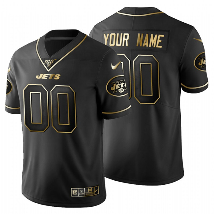 New York Jets Custom Men's Nike Black Golden Limited NFL 100 Jersey New York Jets Custom Men's Nike Black Golden Limited NFL 100 Jersey