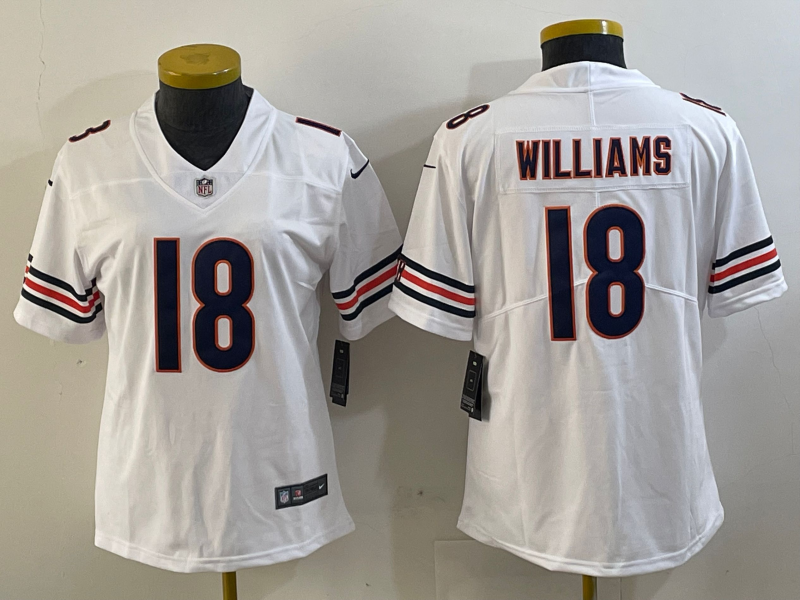 Women's Chicago Bears #18 Caleb Williams white 2024 Draft Vapor Stitched Jersey(Run Small)s Women's Chicago Bears #18 Caleb Williams white 2024 Draft Vapor Stitched Jersey(Run Small)s
