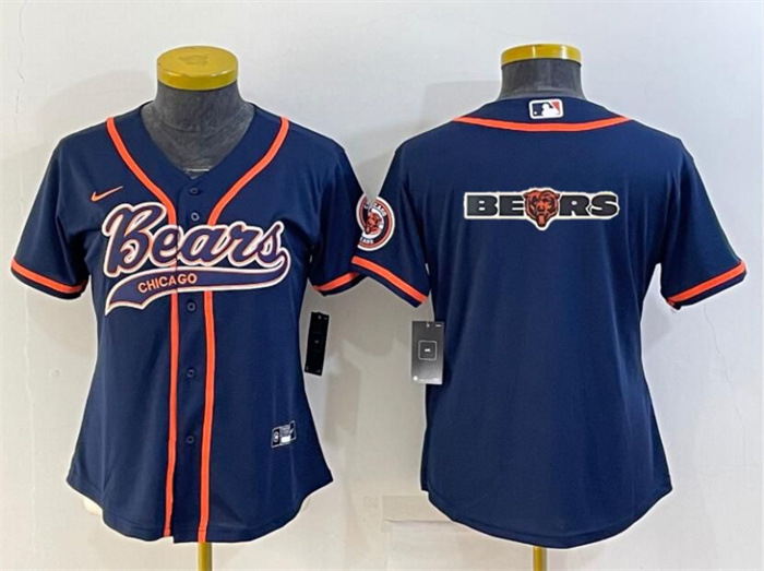 Women's Chicago Bears Navy Team Big Logo With Patch Cool Base Stitched Baseball Jersey(Run Small) Women's Chicago Bears Navy Team Big Logo With Patch Cool Base Stitched Baseball Jersey(Run Small)