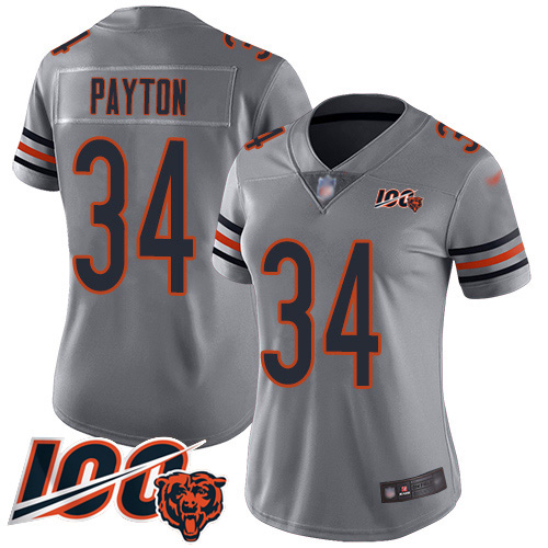 Bears #34 Walter Payton Silver Women's Stitched Football Limited Inverted Legend 100th Season Jersey Bears #34 Walter Payton Silver Women's Stitched Football Limited Inverted Legend 100th Season Jersey