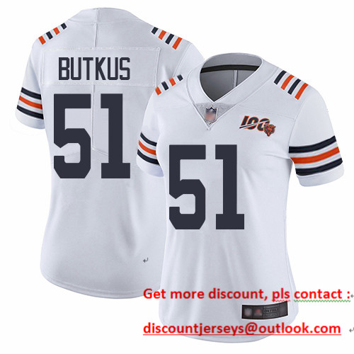 Bears #51 Dick Butkus White Alternate Women's Stitched Football Vapor Untouchable Limited 100th Season Jersey