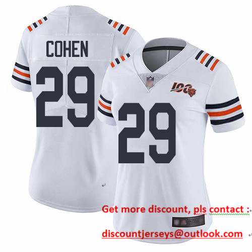 Bears #29 Tarik Cohen White Alternate Women's Stitched Football Vapor Untouchable Limited 100th Season Jersey