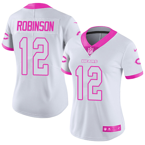 Nike Bears #12 Allen Robinson White Pink Women's Stitched NFL Limited Rush Fashion Jersey