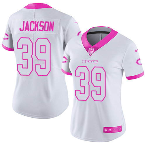 Nike Bears #39 Eddie Jackson White Pink Women's Stitched NFL Limited Rush Fashion Jersey