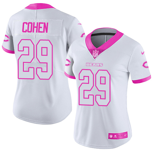 Nike Bears #29 Tarik Cohen White Pink Women's Stitched NFL Limited Rush Fashion Jersey