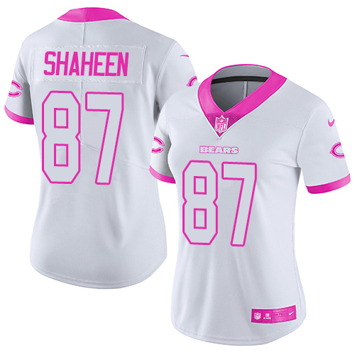Nike Bears #87 Adam Shaheen White Pink Women's Stitched NFL Limited Rush Fashion Jersey