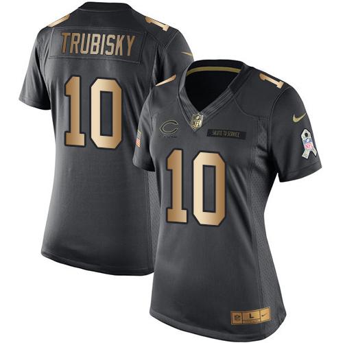 Nike Bears #10 Mitchell Trubisky Black Women's Stitched NFL Limited Gold Salute to Service Jersey