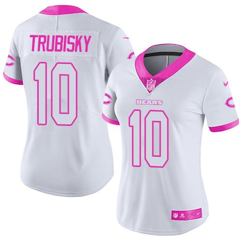 Nike Bears #10 Mitchell Trubisky White Pink Women's Stitched NFL Limited Rush Fashion Jersey