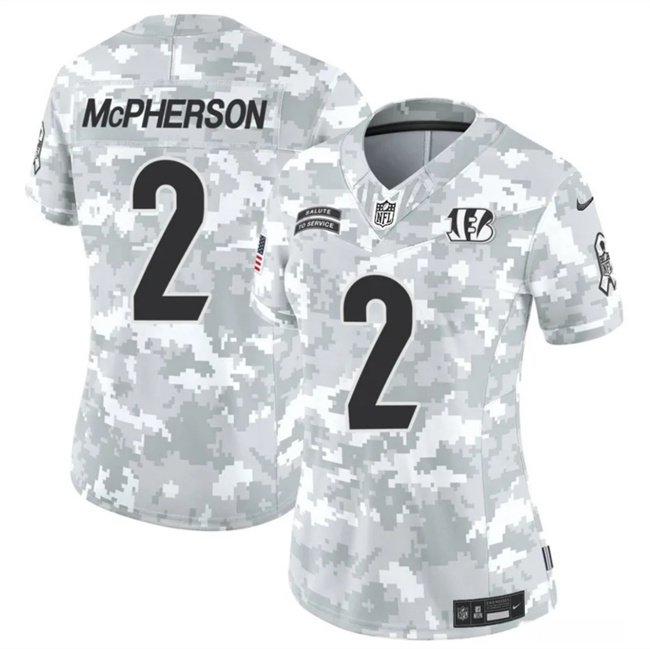 Women's Cincinnati Bengals #2 Evan McPherson 2024 F.U.S.E Arctic Camo Salute To Service Limited Stitched Football Jersey(Run Small) Women's Cincinnati Bengals #2 Evan McPherson 2024 F.U.S.E Arctic Camo Salute To Service Limited Stitched Football Jersey(Run Small)